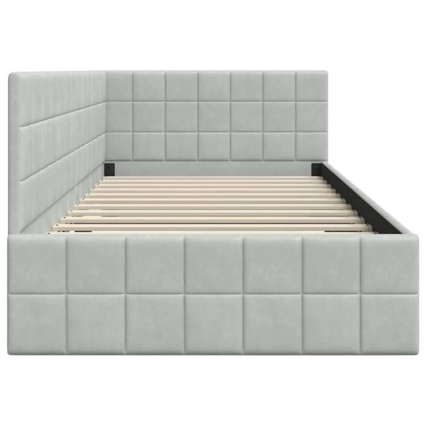 Eckbettgestell mit Kopfteil Hellgrau 90 x 200 cm Samt