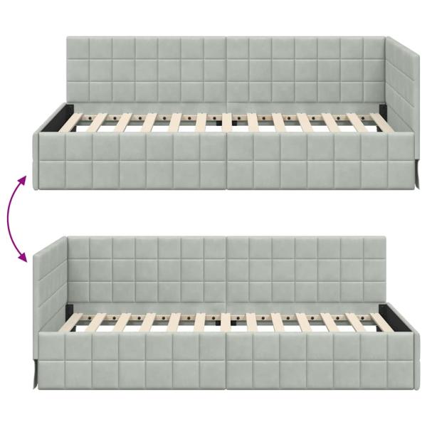 Eckbettgestell mit Kopfteil Hellgrau 90 x 200 cm Samt