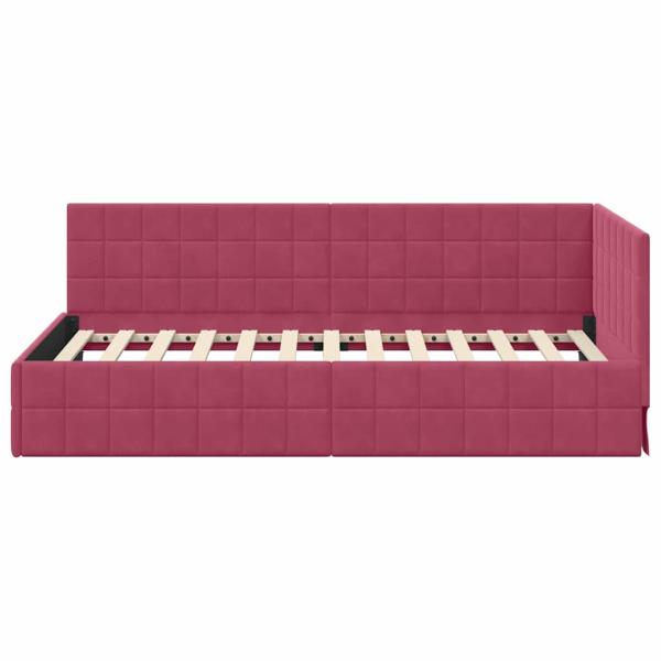 Eckbettgestell mit Kopfteil Weinrot 90 x 200 cm Samt