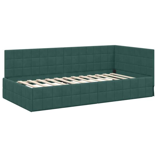 Eckbettgestell mit Kopfteil Dunkelgrün 100 x 200 cm Samt