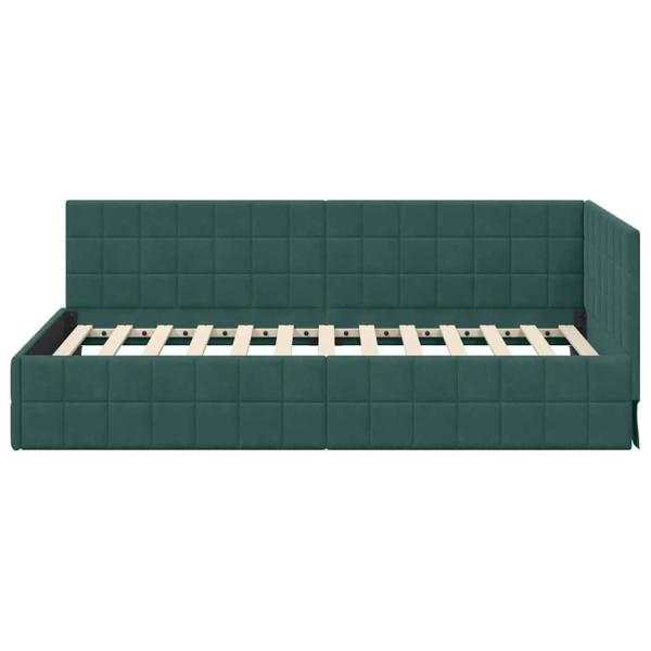 Eckbettgestell mit Kopfteil Dunkelgrün 100 x 200 cm Samt