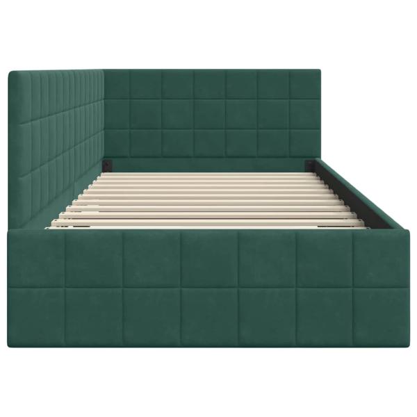 Eckbettgestell mit Kopfteil Dunkelgrün 100 x 200 cm Samt