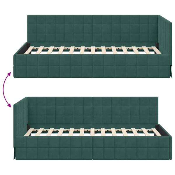 Eckbettgestell mit Kopfteil Dunkelgrün 100 x 200 cm Samt