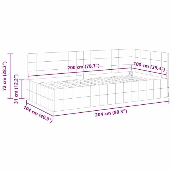 Eckbettgestell mit Kopfteil Schwarz 100 x 200 cm Samt