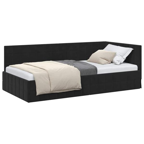 Eckbettgestell mit Kopfteil Schwarz 100 x 200 cm Samt
