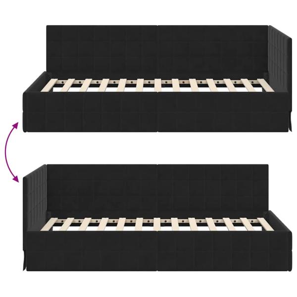 Eckbettgestell mit Kopfteil Schwarz 100 x 200 cm Samt