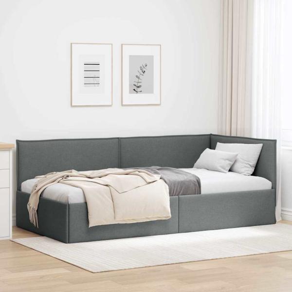 ARDEBO.de - Eckbettgestell mit Kopfteil Dunkelgrau 80 x 200 cm Stoff