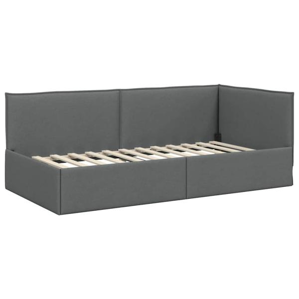 Eckbettgestell mit Kopfteil Dunkelgrau 80 x 200 cm Stoff