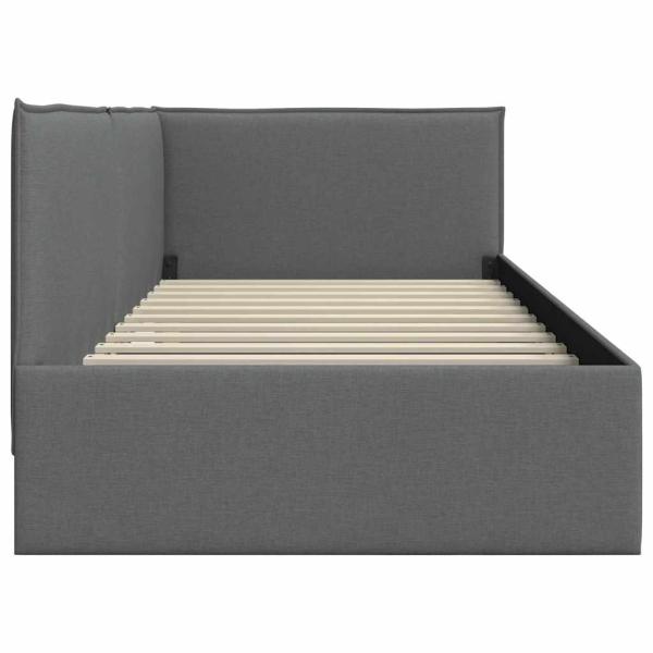 Eckbettgestell mit Kopfteil Dunkelgrau 80 x 200 cm Stoff