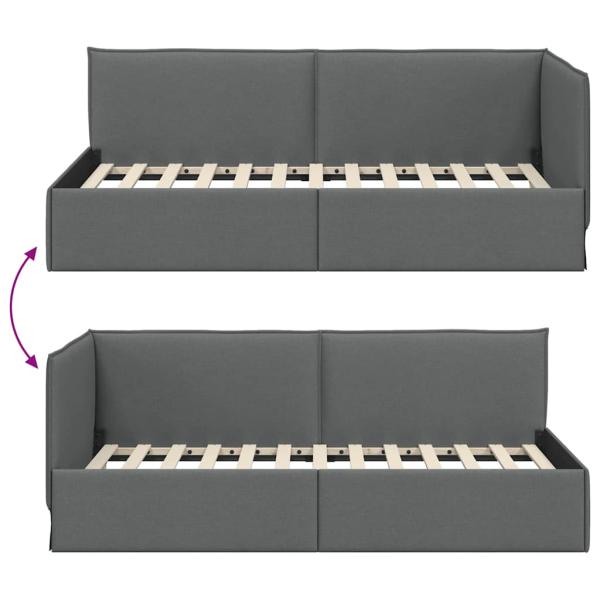Eckbettgestell mit Kopfteil Dunkelgrau 80 x 200 cm Stoff