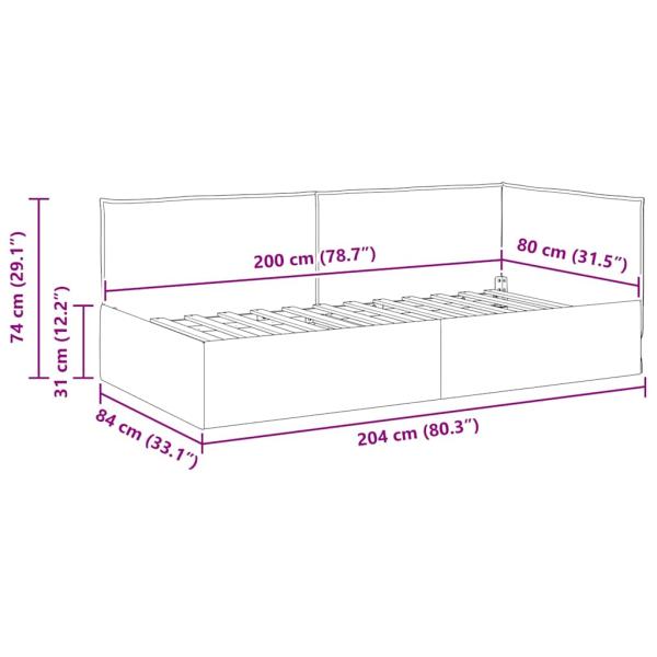 Eckbettgestell mit Kopfteil Weinrot 80 x 200 cm Stoff