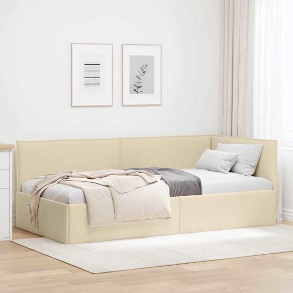 ARDEBO.de - Eckbettgestell mit Kopfteil Creme 80 x 200 cm Stoff
