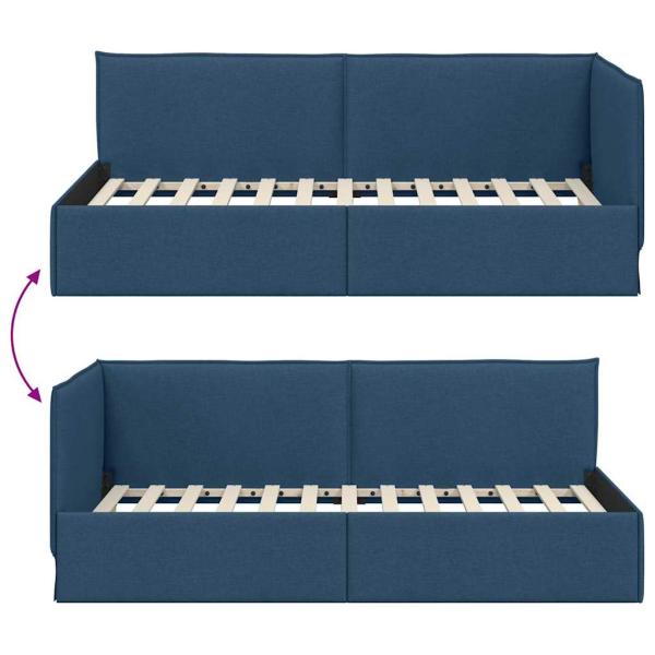Eckbettgestell mit Kopfteil Blau 80 x 200 cm Stoff