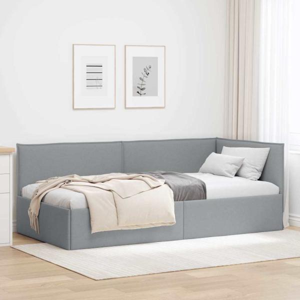 ARDEBO.de - Eckbettgestell mit Kopfteil Hellgrau 90 x 190 cm Stoff