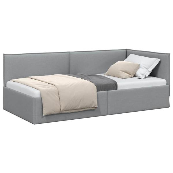 Eckbettgestell mit Kopfteil Hellgrau 90 x 190 cm Stoff