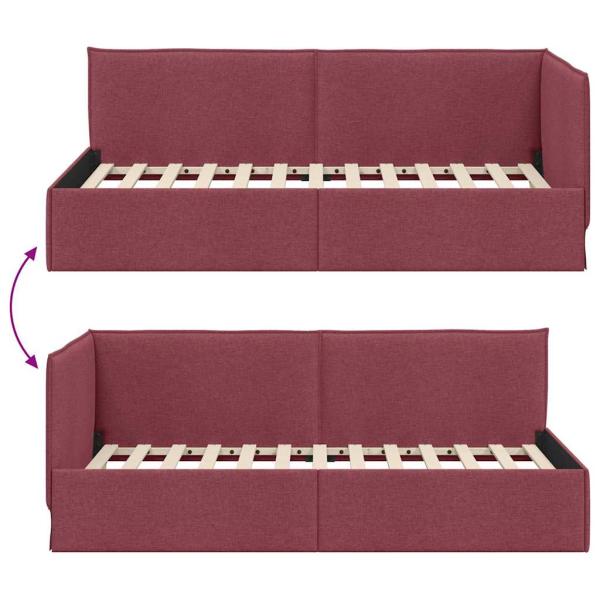 Eckbettgestell mit Kopfteil Weinrot 90 x 190 cm Stoff