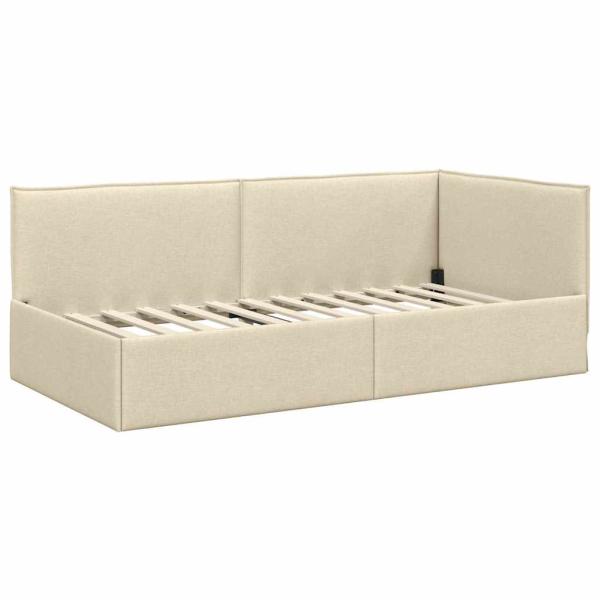 Eckbettgestell mit Kopfteil Creme 90 x 190 cm Stoff