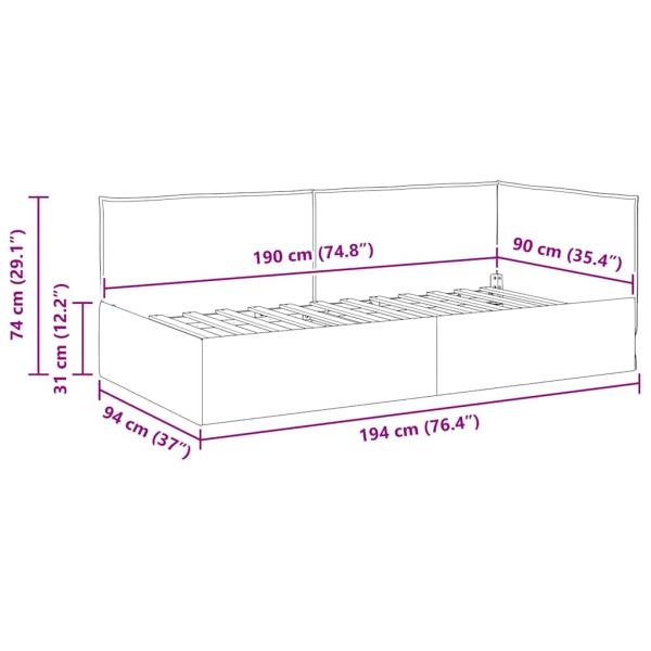 Eckbettgestell mit Kopfteil Creme 90 x 190 cm Stoff