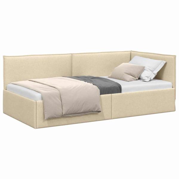 Eckbettgestell mit Kopfteil Creme 90 x 190 cm Stoff