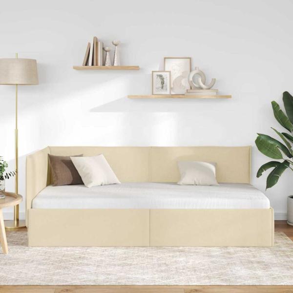 Eckbettgestell mit Kopfteil Creme 90 x 190 cm Stoff