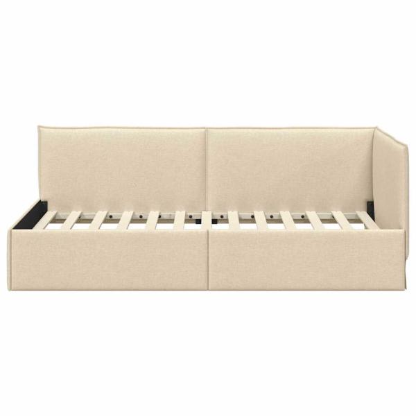Eckbettgestell mit Kopfteil Creme 90 x 190 cm Stoff