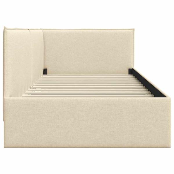 Eckbettgestell mit Kopfteil Creme 90 x 190 cm Stoff