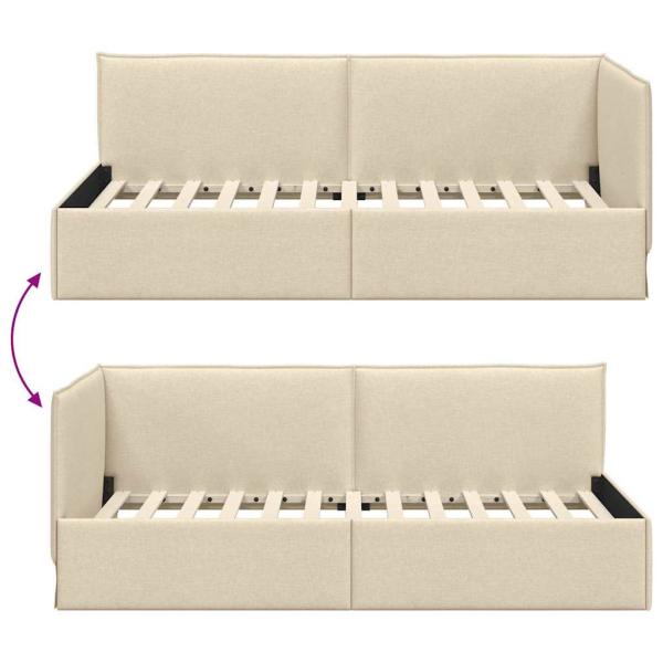 Eckbettgestell mit Kopfteil Creme 90 x 190 cm Stoff
