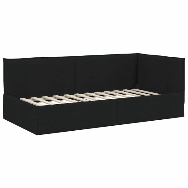 Eckbettgestell mit Kopfteil Schwarz 90 x 200 cm Stoff