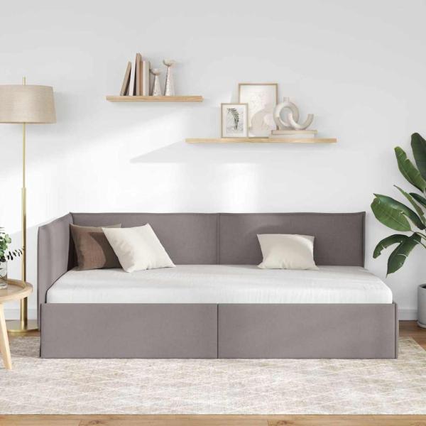 Eckbettgestell mit Kopfteil Taupe 90 x 200 cm Stoff