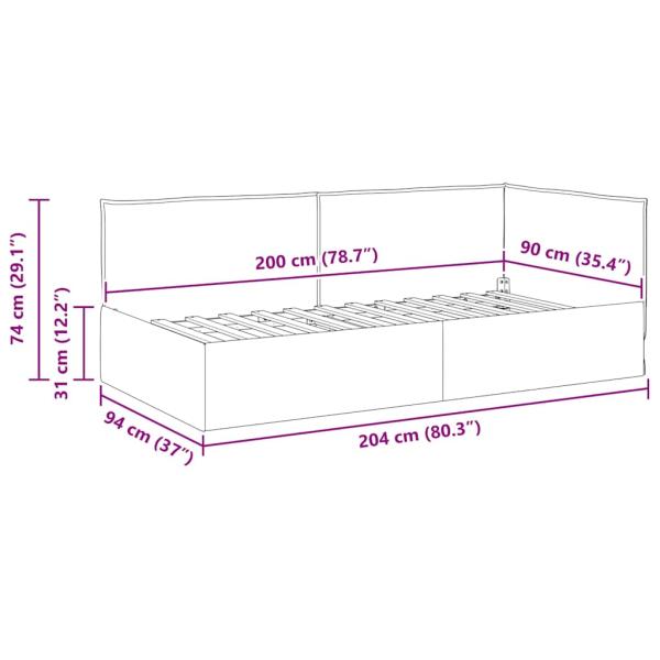 Eckbettgestell mit Kopfteil Blau 90 x 200 cm Stoff