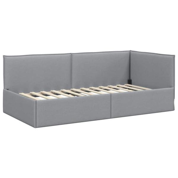 Eckbettgestell mit Kopfteil Hellgrau 100 x 200 cm Stoff