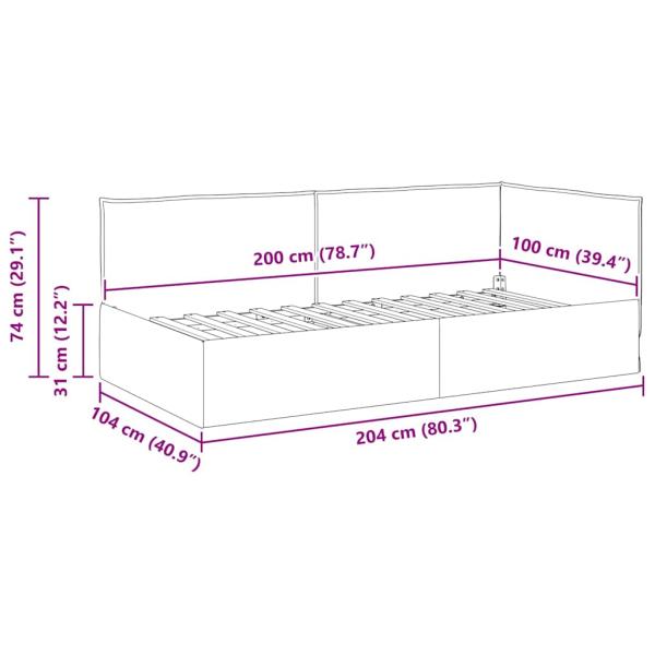 Eckbettgestell mit Kopfteil Hellgrau 100 x 200 cm Stoff