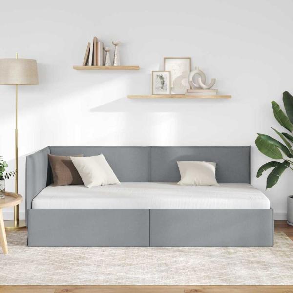 Eckbettgestell mit Kopfteil Hellgrau 100 x 200 cm Stoff