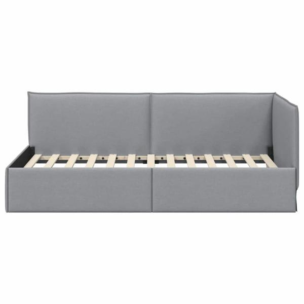 Eckbettgestell mit Kopfteil Hellgrau 100 x 200 cm Stoff