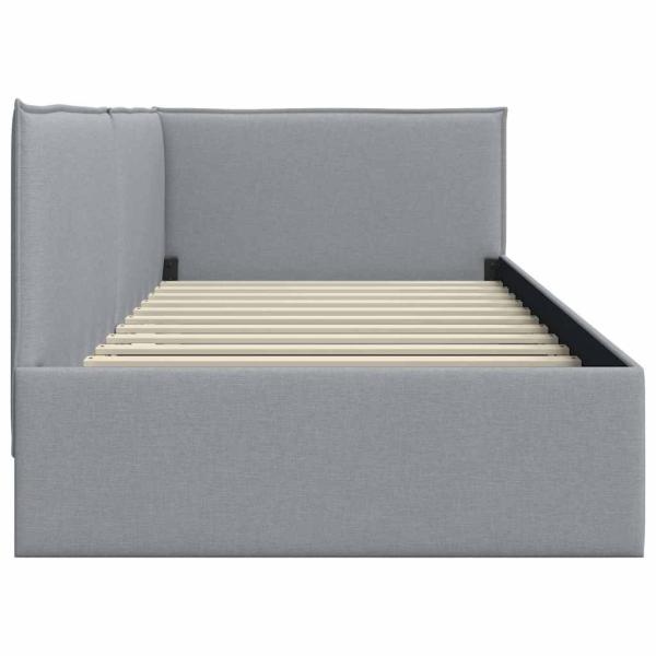 Eckbettgestell mit Kopfteil Hellgrau 100 x 200 cm Stoff