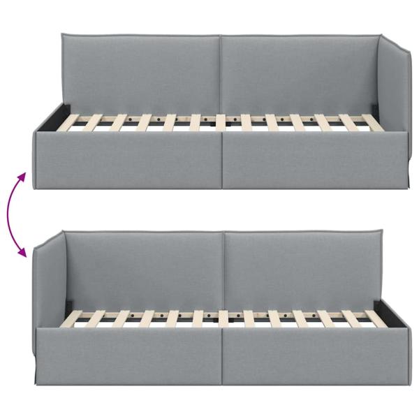 Eckbettgestell mit Kopfteil Hellgrau 100 x 200 cm Stoff