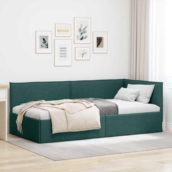 ARDEBO.de - Eckbettgestell mit Kopfteil Dunkelgrün 100 x 200 cm Stoff