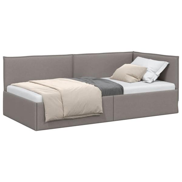 Eckbettgestell mit Kopfteil Taupe 100 x 200 cm Stoff