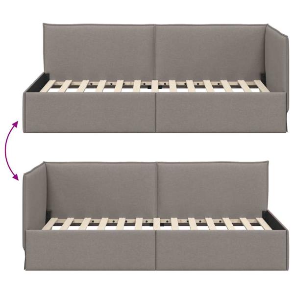 Eckbettgestell mit Kopfteil Taupe 100 x 200 cm Stoff