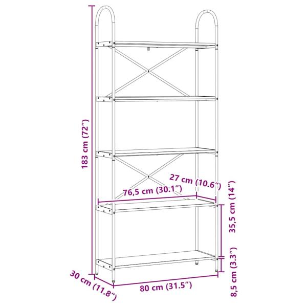 Regal Grau Sonoma 80 x 30 x 183 cm Holzwerkstoff