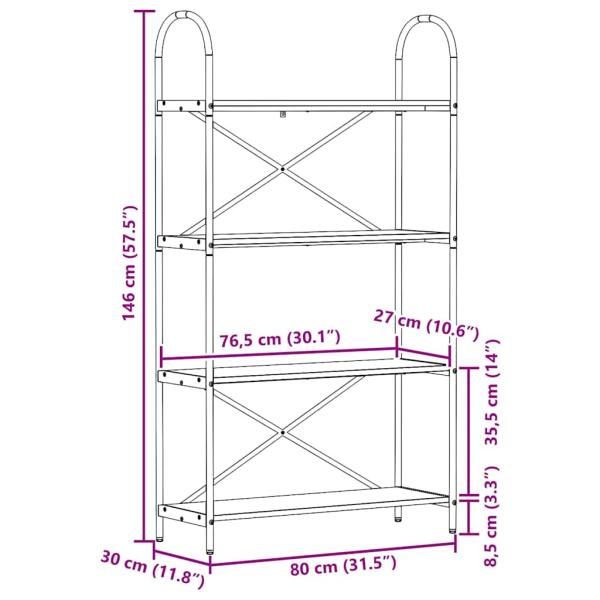 Regal Grau Sonoma 80 x 30 x 146 cm Holzwerkstoff