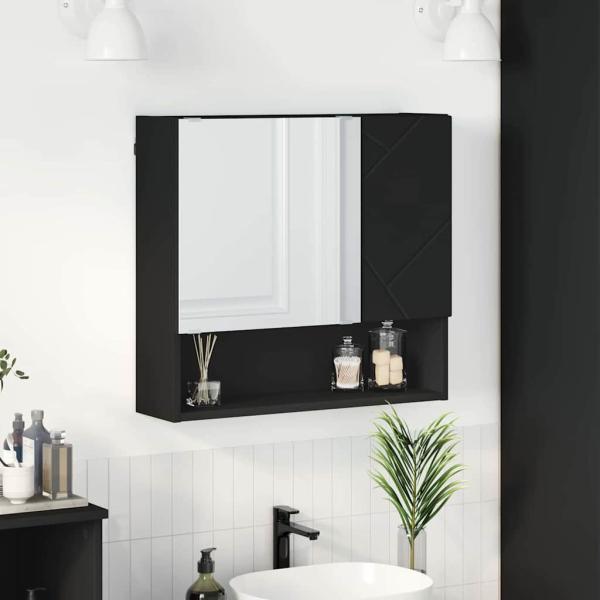 ARDEBO.de - Spiegelschrank mit Regal Schwarz 59 x 17 x 55 cm Holzwerkstoff