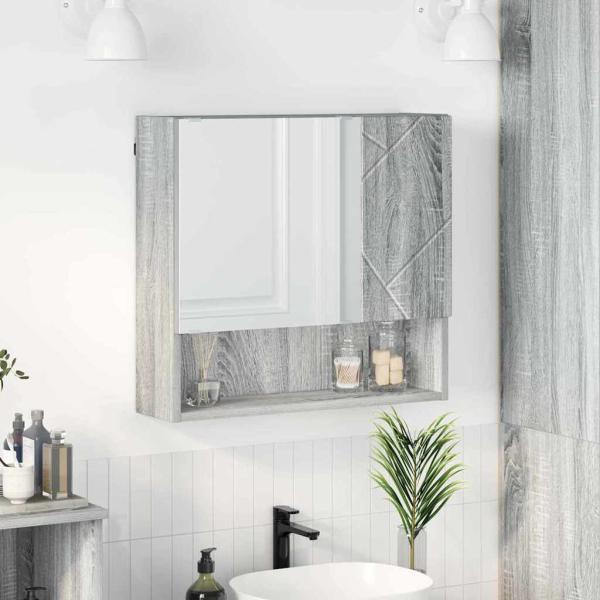 ARDEBO.de - Spiegelschrank Grau Sonoma 59 x 17 x 55 cm Holzwerkstoff