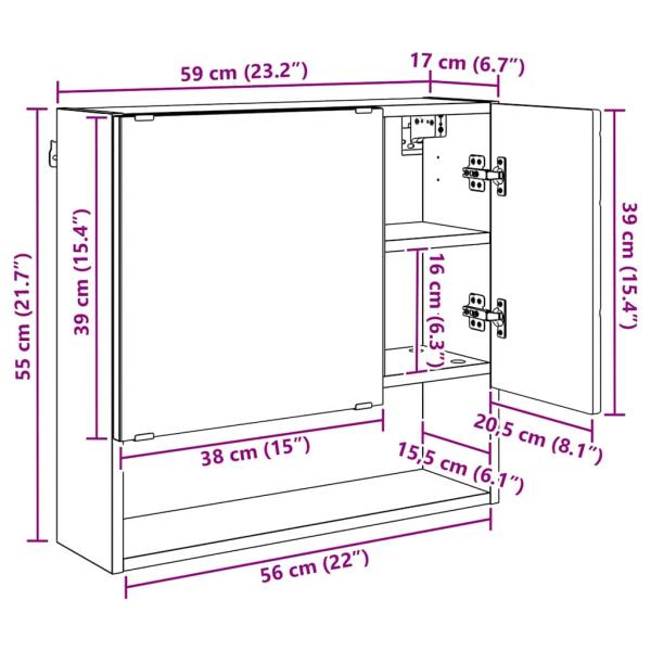 Spiegelschrank mit Regal Altholz 59 x 17 x 55 cm Holzwerkstoff