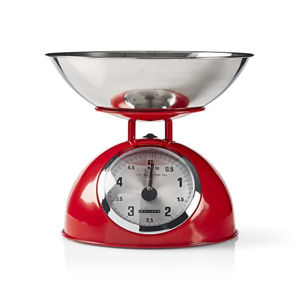 ARDEBO.de - Retro-Küchenwaage | Analog | Metallgehäuse | Abnehmbare Schale | Max. 5kg | 25-Gramm-Schritte | Rot