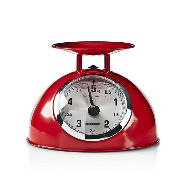 Retro-Küchenwaage | Analog | Metallgehäuse | Abnehmbare Schale | Max. 5kg | 25-Gramm-Schritte | Rot