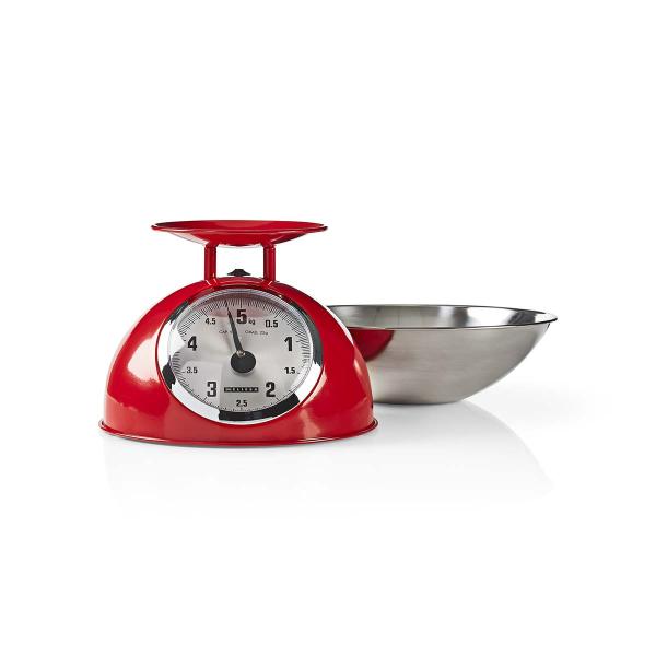 Retro-Küchenwaage | Analog | Metallgehäuse | Abnehmbare Schale | Max. 5kg | 25-Gramm-Schritte | Rot