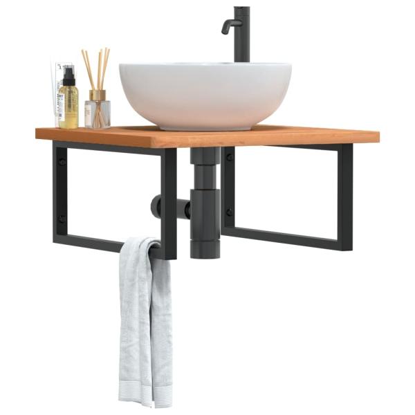 ARDEBO.de - Waschbeckenregal Wandmontage Stahl und Massivholz Buche