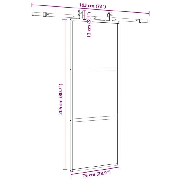 Schiebetür mit Beschlag Schwarz 76x205 cm Hartglas