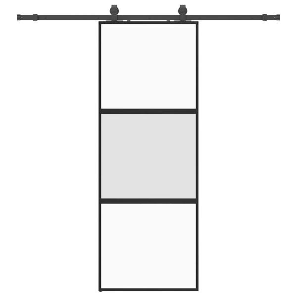Schiebetür mit Beschlag Schwarz 76x205 cm Hartglas
